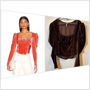 Free People Hold Me Velvet Square Neck Top Size Medium in Chocolate Brown NWOT